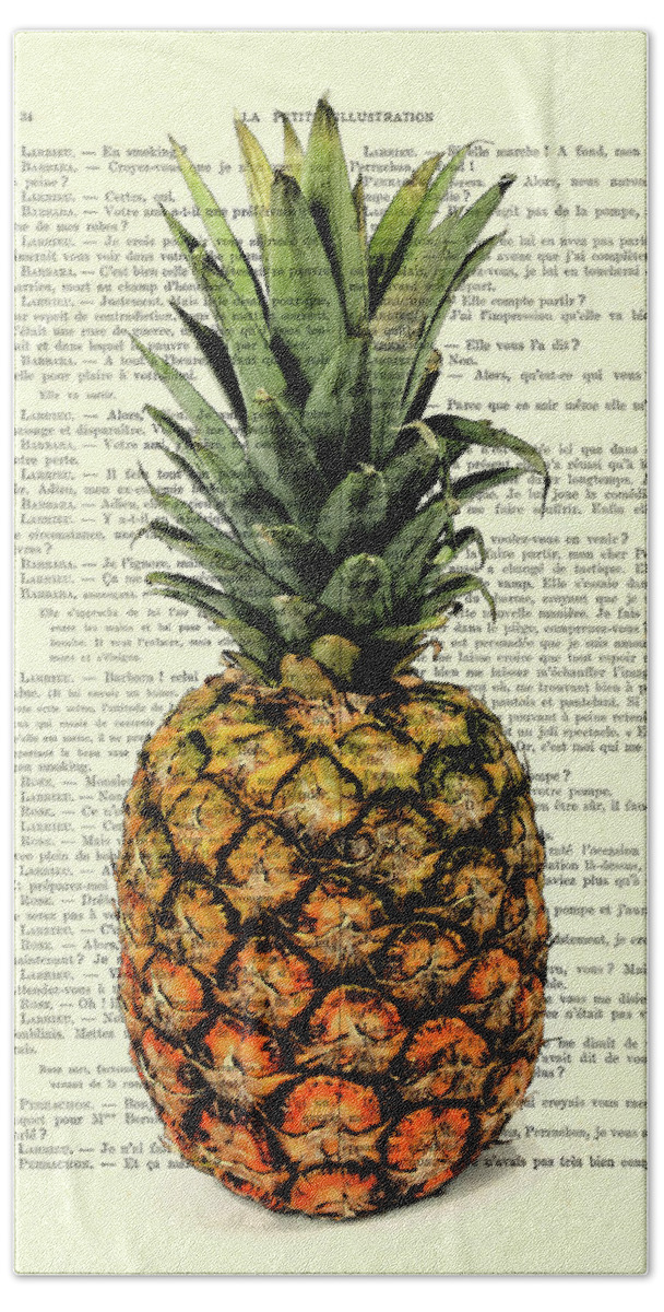 Pineapple Hand Towel featuring the digital art Pineapple in color illustration by Madame Memento