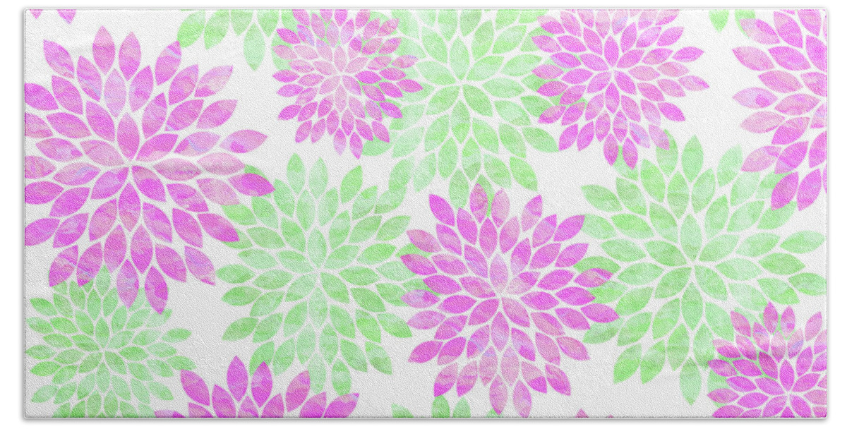 Graphic-design Bath Towel featuring the digital art Pink And Green Flowers by Sylvia Cook