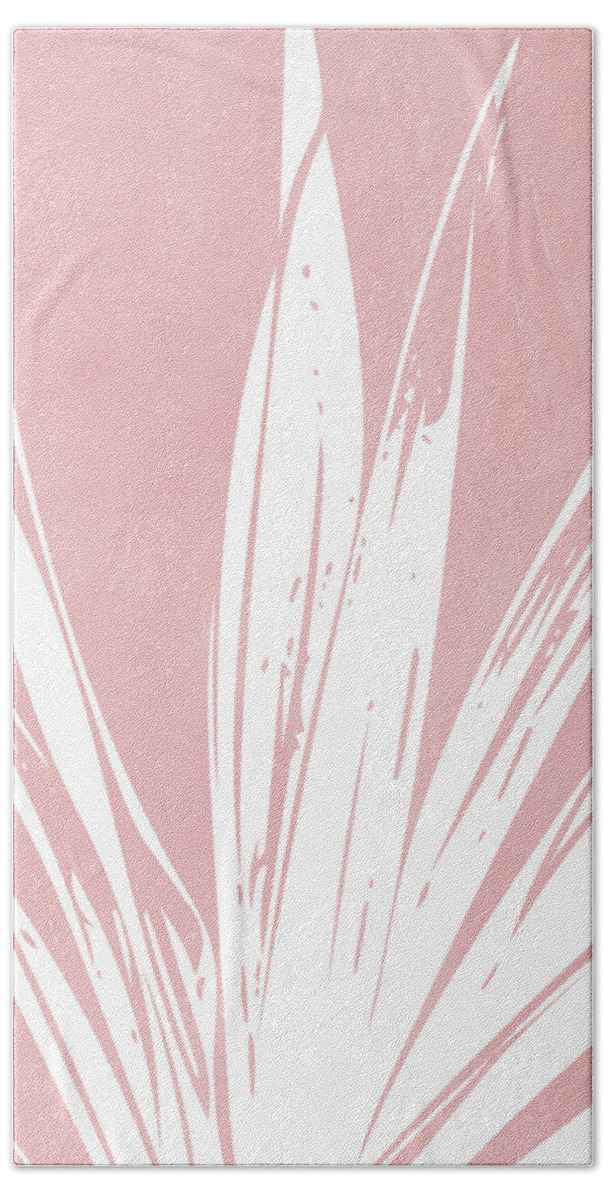 Leaf Bath Sheet featuring the mixed media Pink and White Tropical Leaf- Art by Linda Woods by Linda Woods