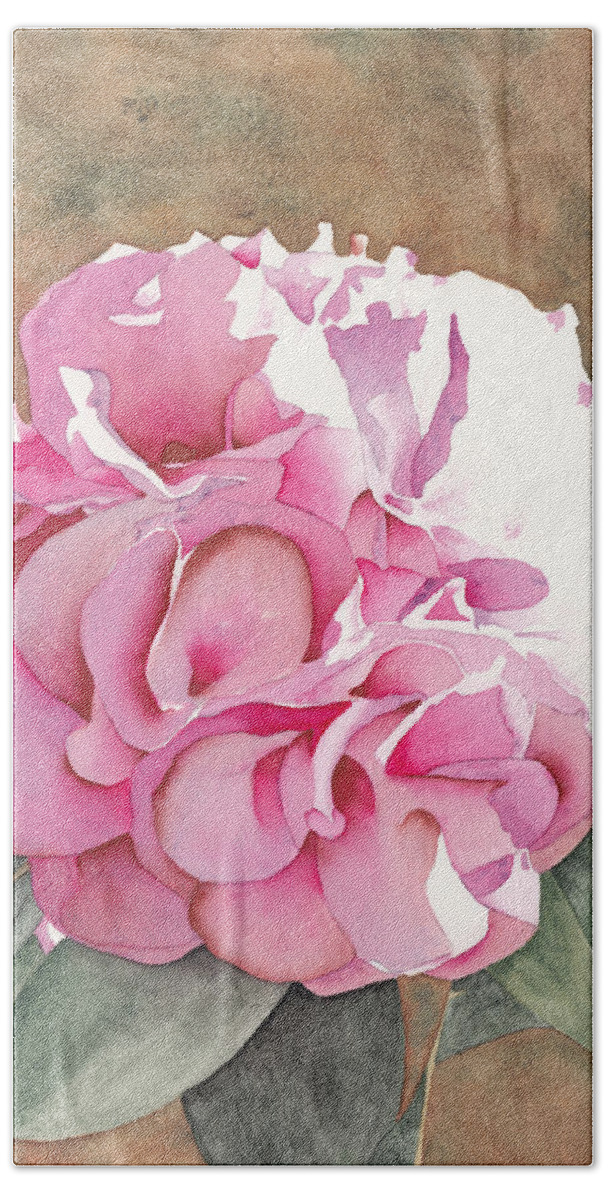 Pink Hand Towel featuring the painting Pink Azalea by Ken Powers