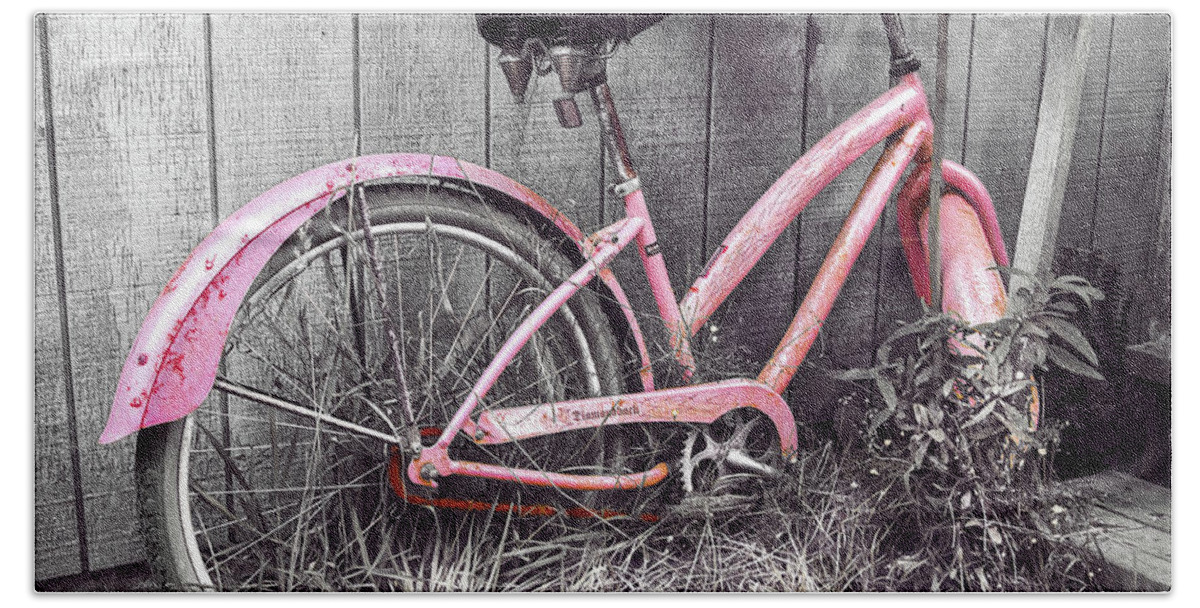 Pink Bicycle Photography Bath Towel featuring the photograph Pink Bicycle by Jerry Cowart