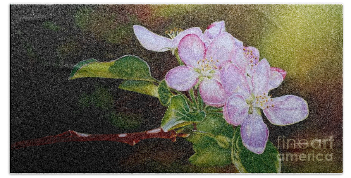 Apple Hand Towel featuring the painting Pink Blossoms by Greg and Linda Halom