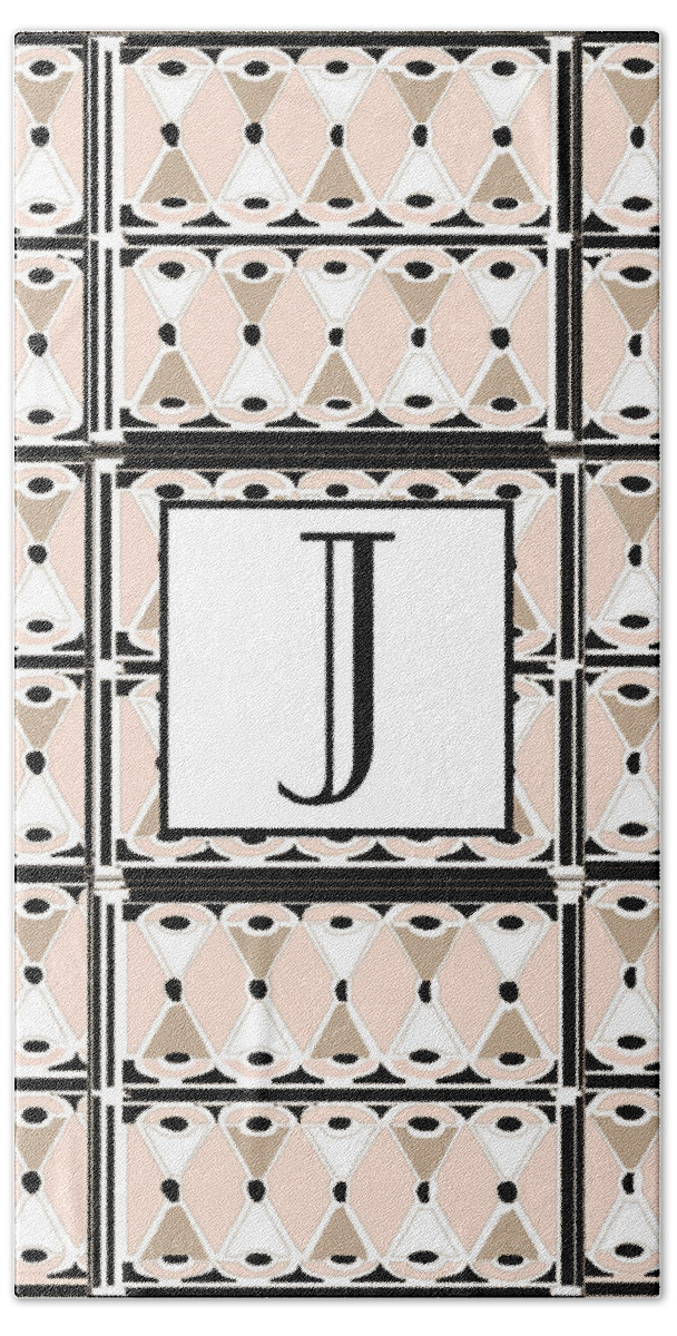 Art Deco Bath Towel featuring the digital art Pink Champagne Deco Monogram J by Cecely Bloom