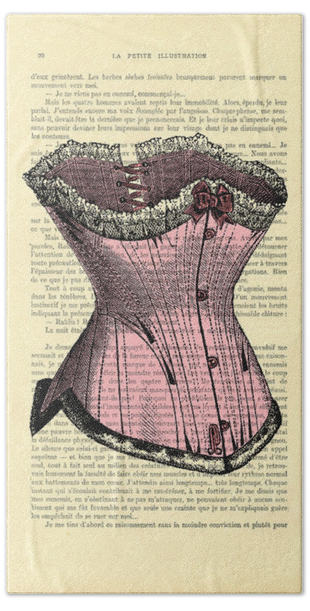 Corset Hand Towel featuring the digital art Pink Corset On Dictionary Book Page by Madame Memento