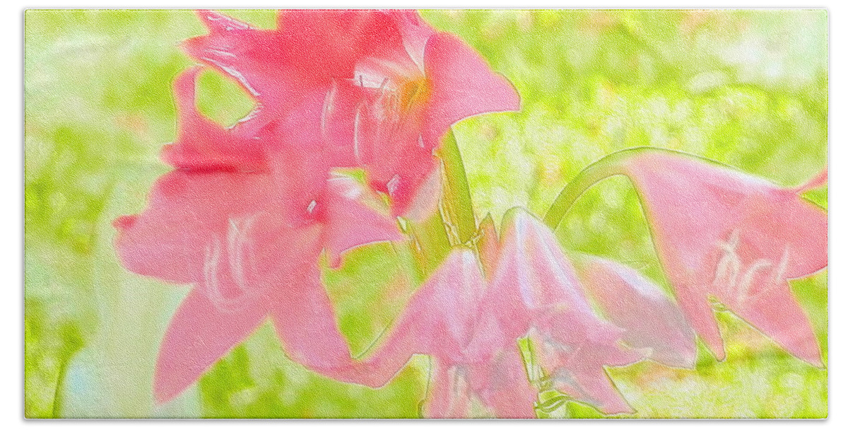 #pink #blooming #beauty #blooming From #crinum Lily Never Tire Of #flower #beauty #water Color Bath Towel featuring the photograph Pink Crinum Water Color Beauty by Belinda Lee