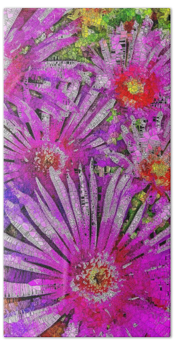 Pink Bath Sheet featuring the digital art Pink Daisy Flower Stained Glass by Mo Barton