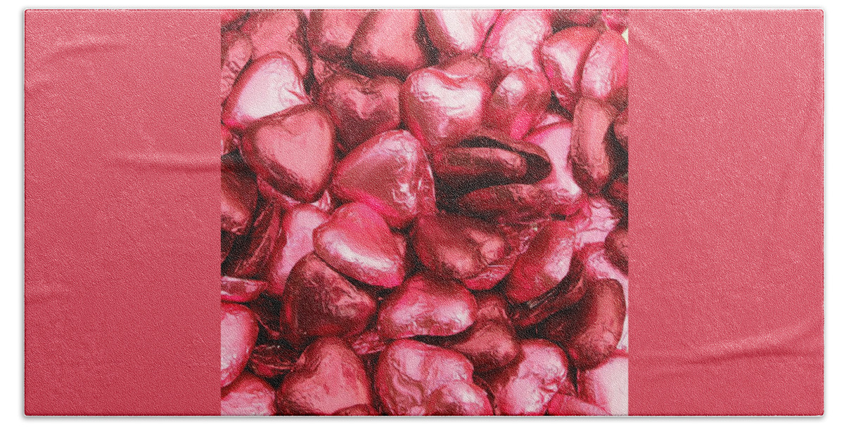 Hearts Hand Towel featuring the photograph Pink Heart Chocolates ii by Helen Jackson