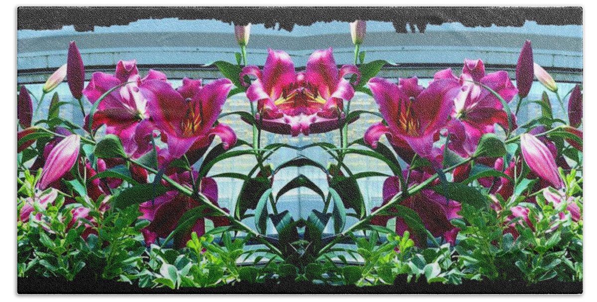 Pink Lilies Fusion Bath Towel featuring the digital art Pink Lilies Fusion by Will Borden