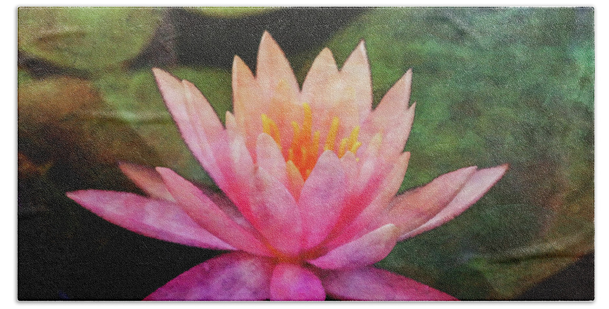 Impressionist Hand Towel featuring the photograph Pink Lotus 4134 IDP_2 by Steven Ward