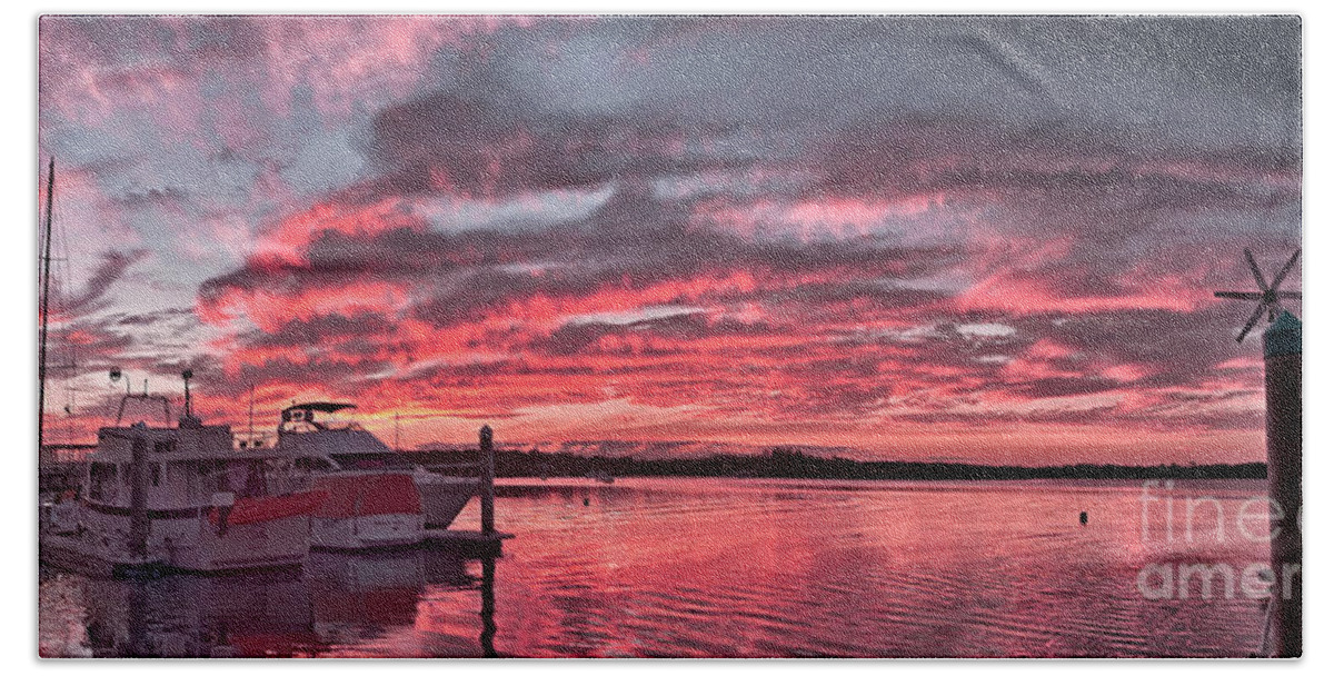 Pink Bath Towel featuring the photograph Pink Nautical Dawn. by Geoff Childs