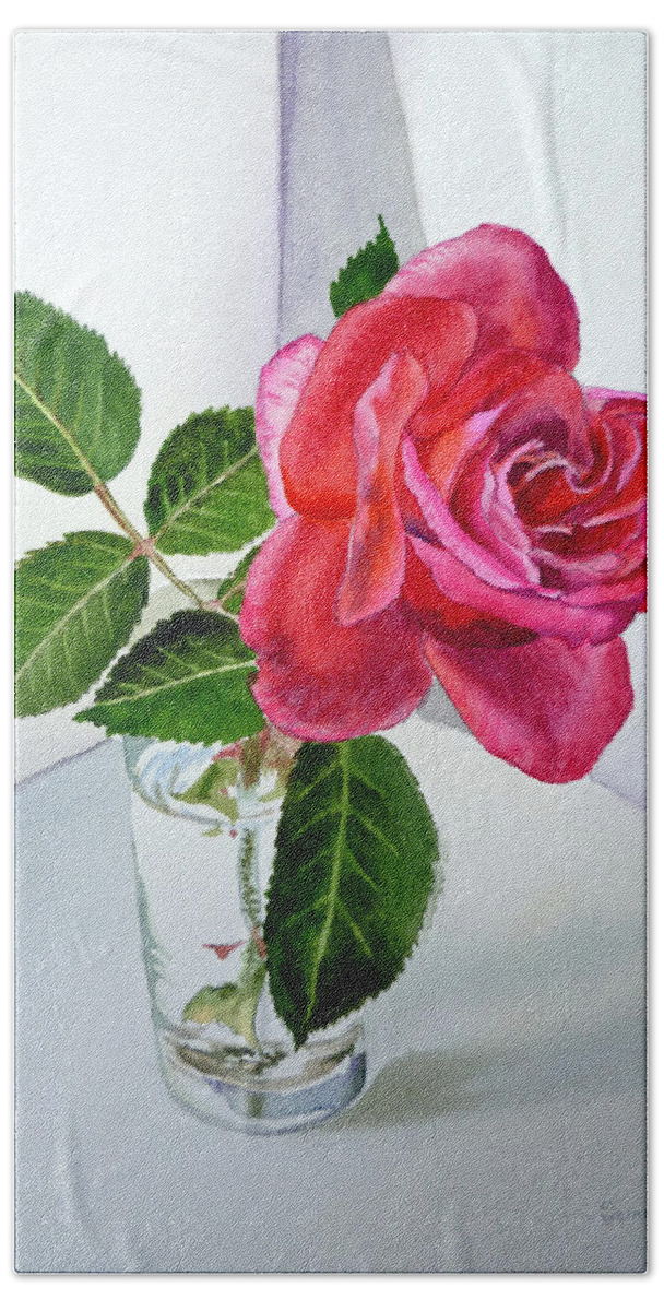 Rose Bath Towel featuring the painting Pink Rose by Irina Sztukowski