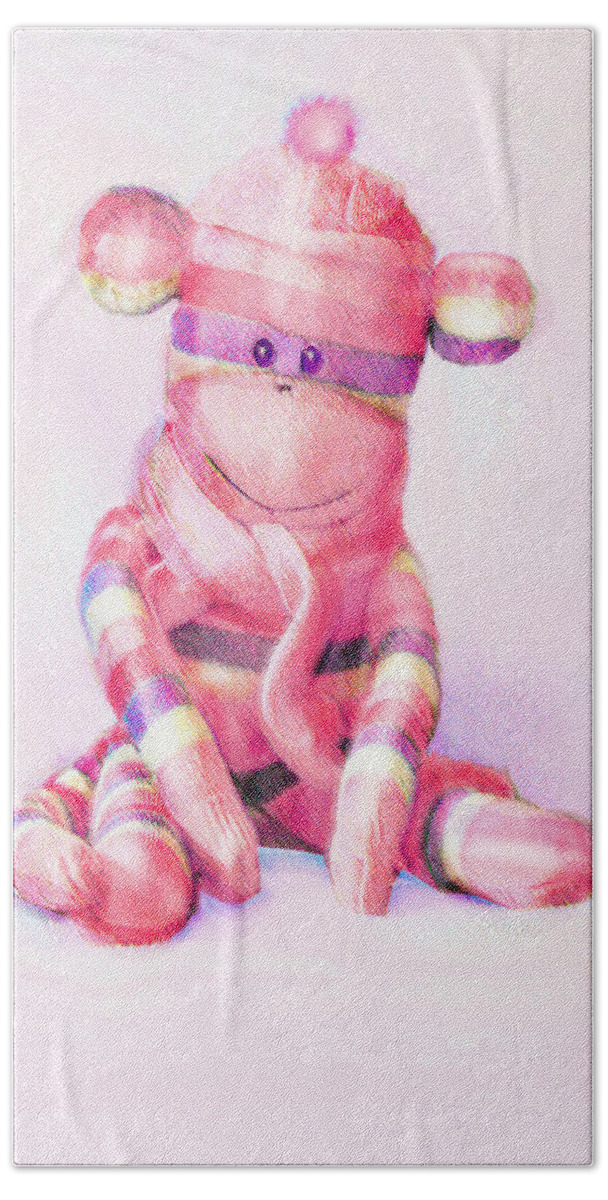 Monkey Hand Towel featuring the digital art Pink Sock Monkey by Jane Schnetlage
