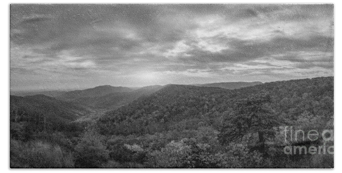 Pinnacles Overlook Hand Towel featuring the photograph Pinnacles Overlook Shenandoah NP Pano BW by Michael Ver Sprill