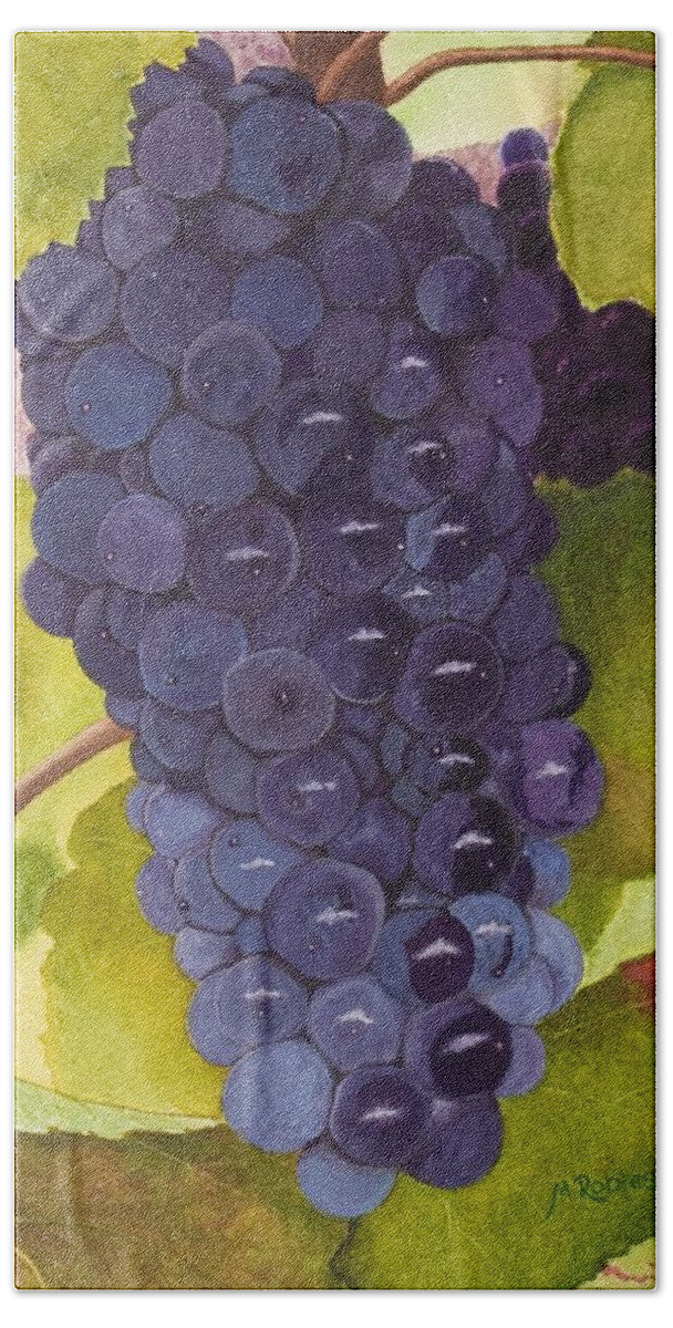 Grapes Bath Towel featuring the painting Pinot Noir Ready for Harvest by Mike Robles