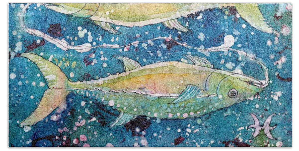 Zodiac Bath Towel featuring the painting Pisces by Ruth Kamenev