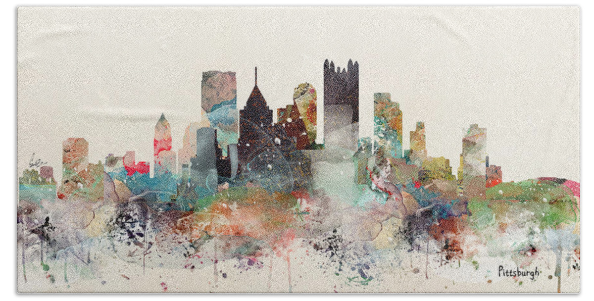 Pittsburgh Hand Towel featuring the painting Pittsburgh Pennsylvania Skyline by Bri Buckley