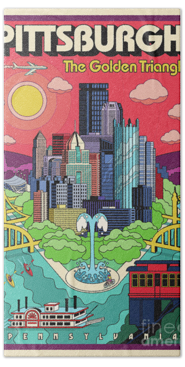 Pittsburgh Hand Towel featuring the digital art Pittsburgh Poster - Pop Art - Travel by Jim Zahniser