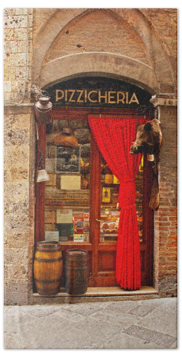 Pizzicheria Hand Towel featuring the photograph Pizzicheria - Siena, Italy by Denise Strahm