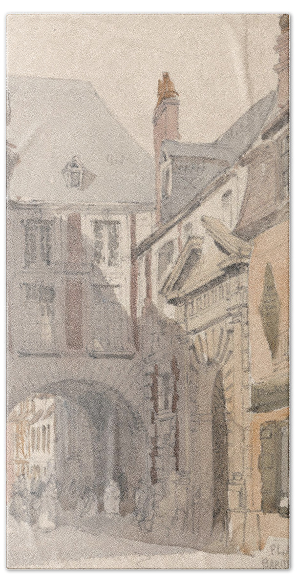 19th Century Art Bath Towel featuring the painting Place St. Barthelemy, Rouen by David Cox