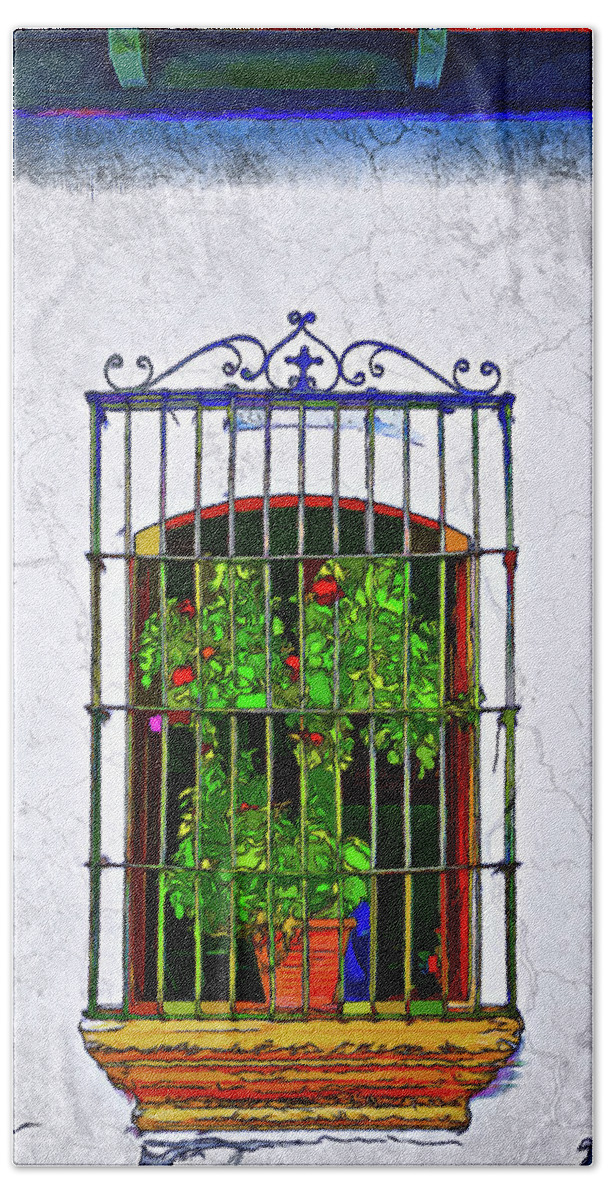 Architecture Hand Towel featuring the photograph Plant on Window by Maria Coulson