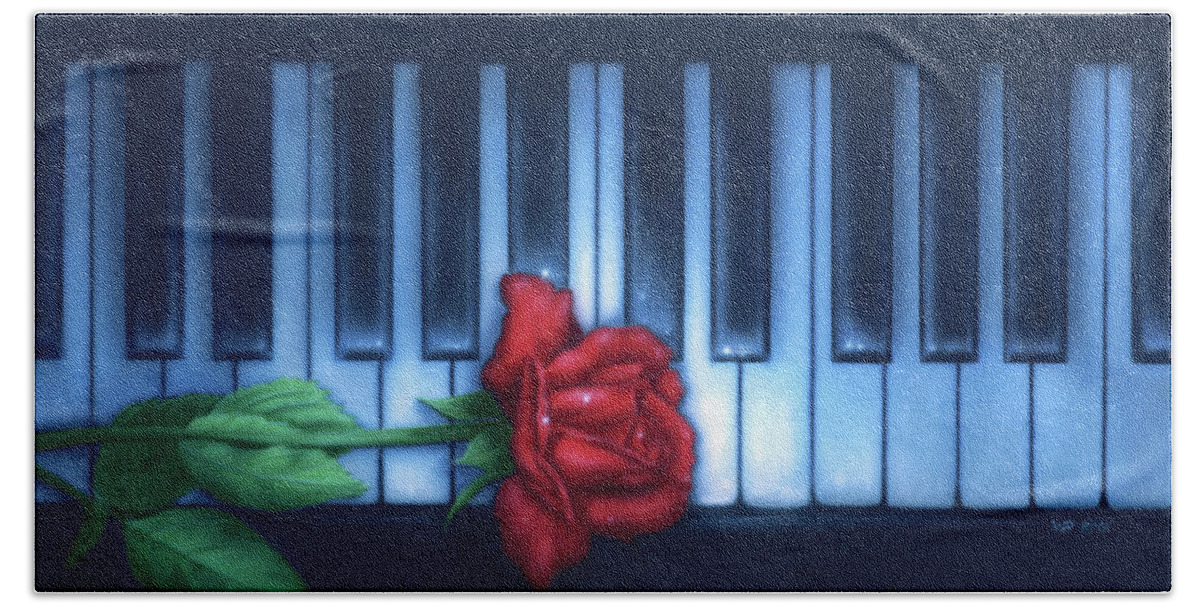 Piano Keyboard Hand Towel featuring the painting Play It Again Sam by Wayne Pruse