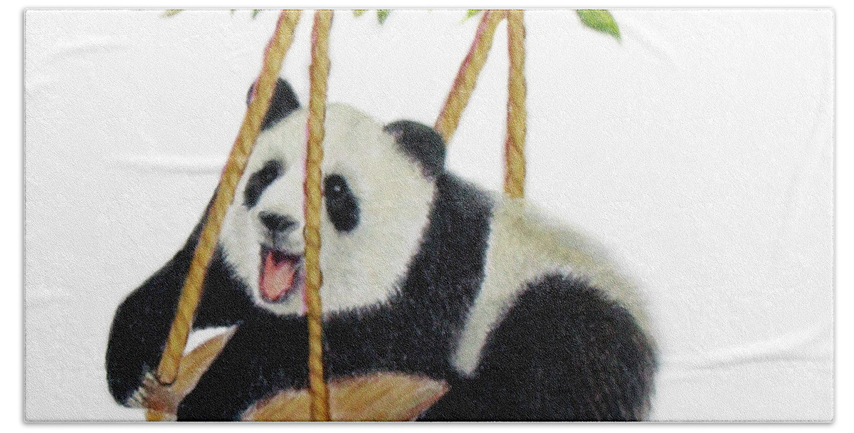 Panda Bath Towel featuring the drawing Playing by Phyllis Howard