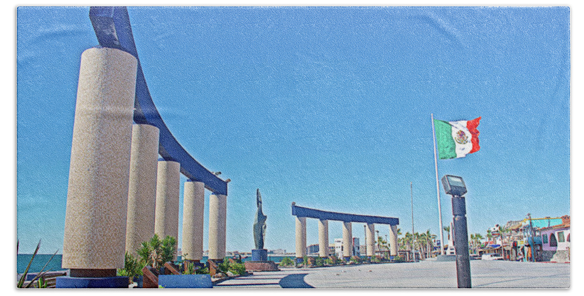 Plaza On The Malecon In Puerto Penasco In Sonora Bath Towel featuring the photograph Plaza on the Malecon in Puerto Penasco in Sonora-Mexico by Ruth Hager