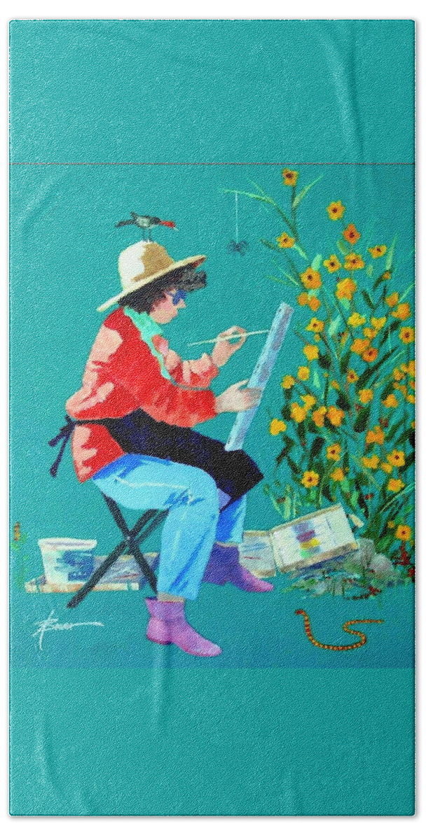 Artist At Work Hand Towel featuring the painting Plein Air Painter by Adele Bower