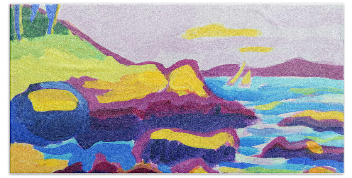 Plum Cove Bath Sheet featuring the painting Plum Cove Beach by Debra Bretton Robinson
