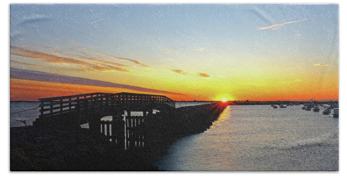 Plymouth Bath Towel featuring the photograph Plymouth Harbor and Jetty Sunrise View by Juergen Roth