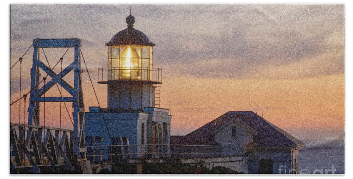 Architecture Bath Towel featuring the photograph Point Bonita Light House at Sunset by Dean Birinyi
