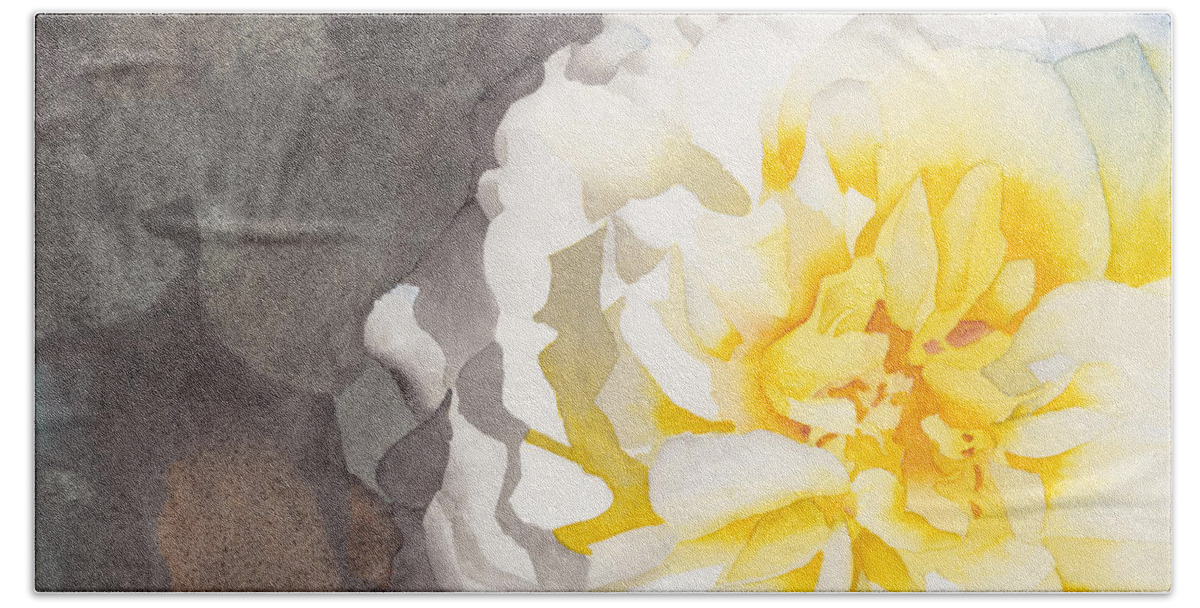 Watercolor Bath Towel featuring the painting Point Defiance White Flower by Ken Powers