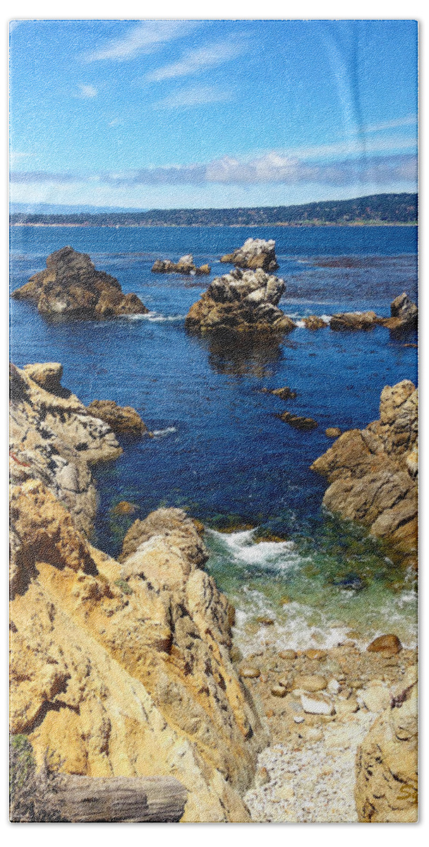 Point Lobos Hand Towel featuring the painting Point Lobos Whalers Cove- seascape art by Kathy Symonds