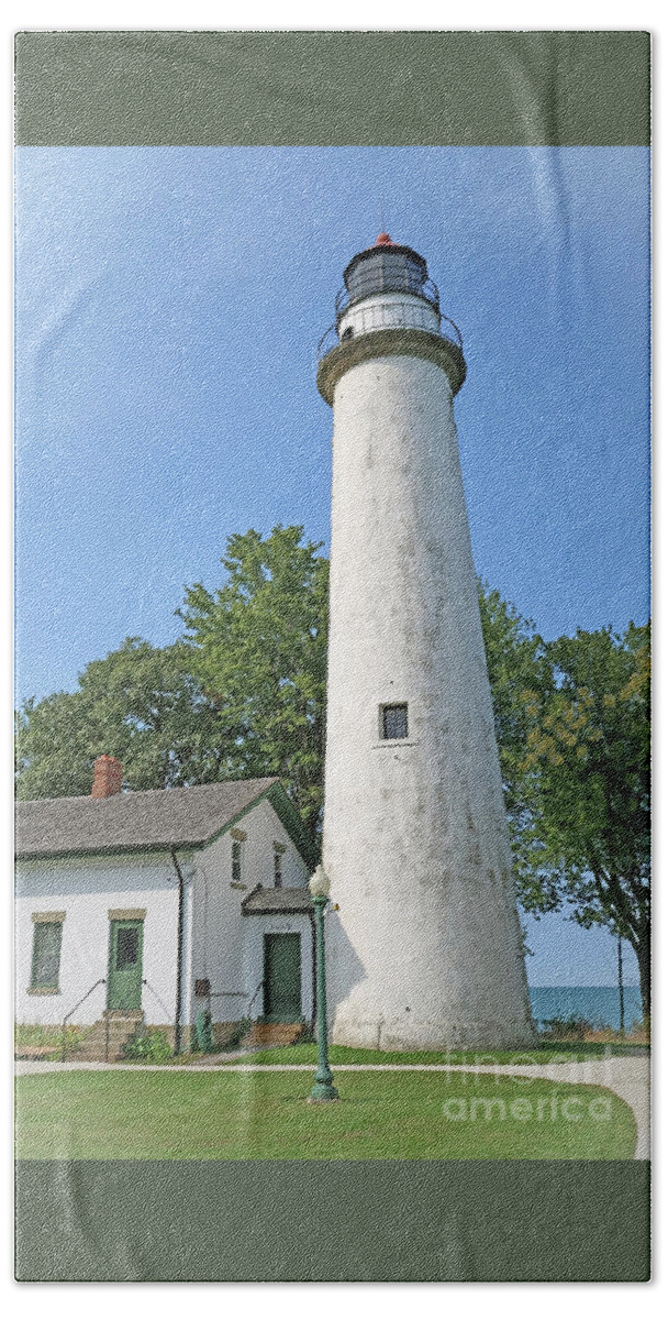Lighthouse Bath Towel featuring the photograph Pointe aux Barques Lighthouse by Ann Horn