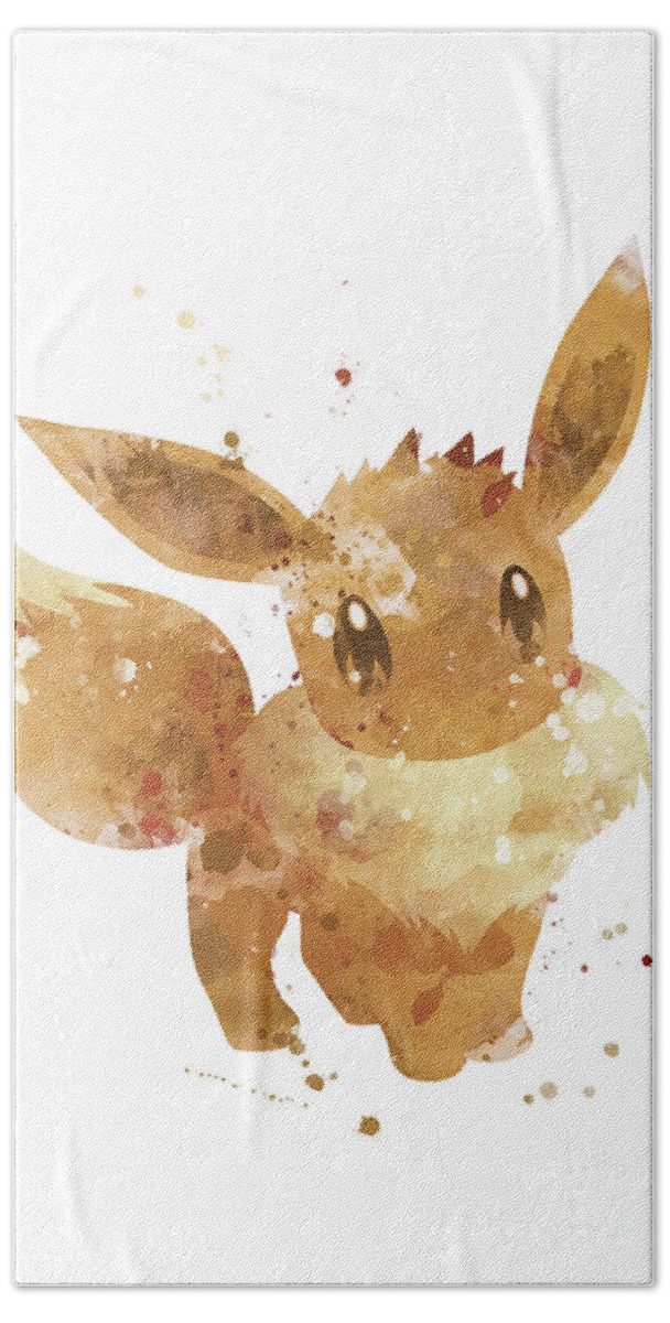 Pokemon Hand Towel featuring the mixed media Pokemon Eevee by Monn Print