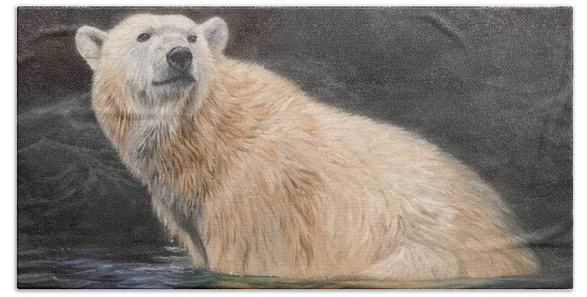 Polar Hand Towel featuring the painting Polar Bear by David Stribbling