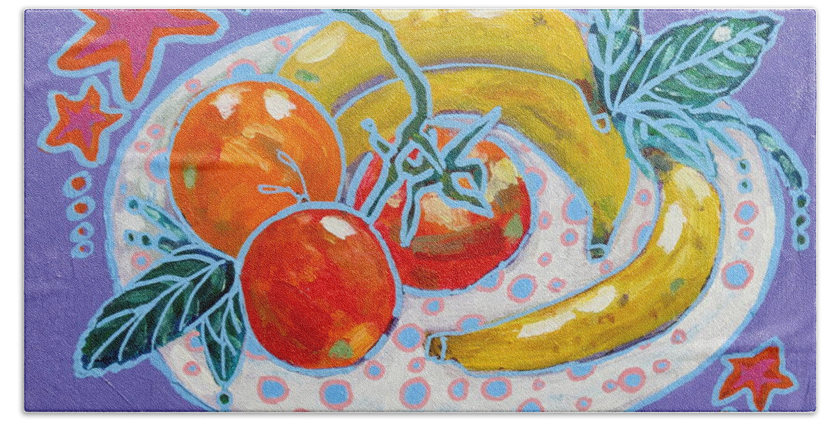 Fruit Bath Towel featuring the painting Polka-Dot Plate by Adele Bower