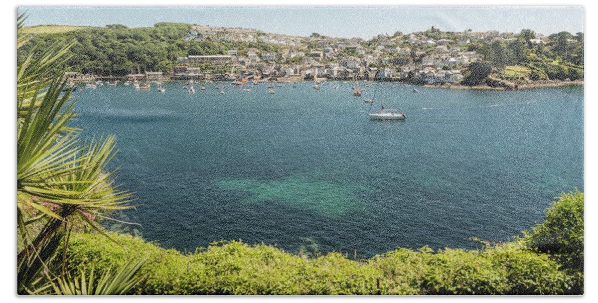 Polruan Hand Towel featuring the photograph Polruan from Fowey, Cornwall by Hazy Apple