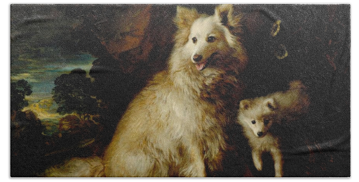 Thomas Gainsborough Bath Towel featuring the painting Pomeranian Bitch and Puppy by Thomas Gainsborough