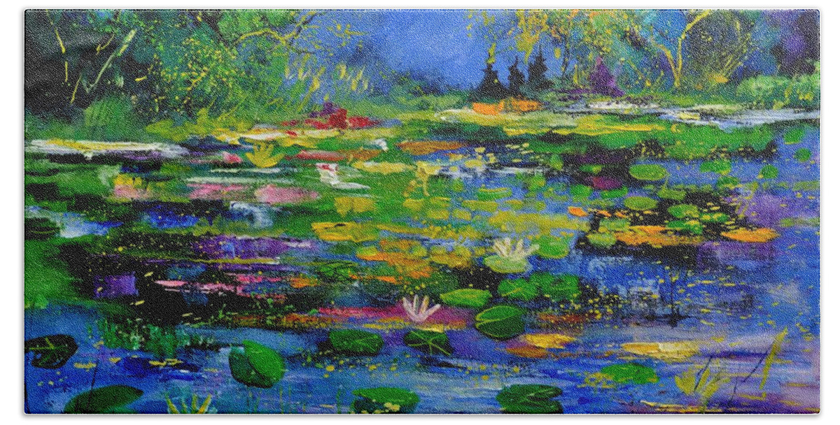 Landscape Bath Sheet featuring the painting Pond 791180 by Pol Ledent