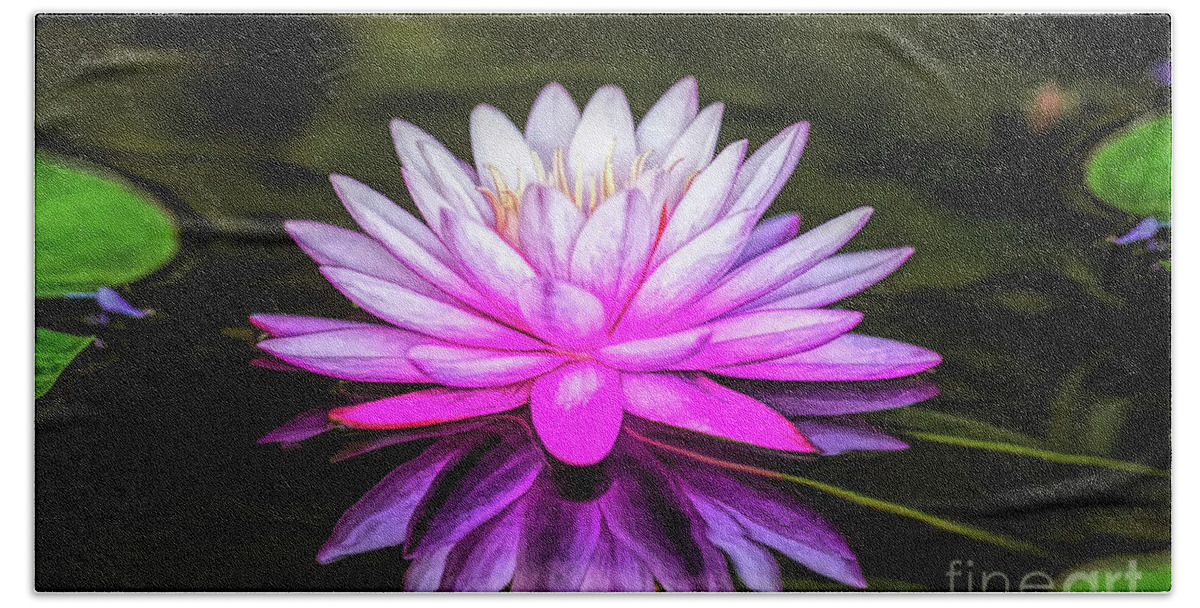 Tropical Hand Towel featuring the digital art Pond Water Lily by Ed Taylor