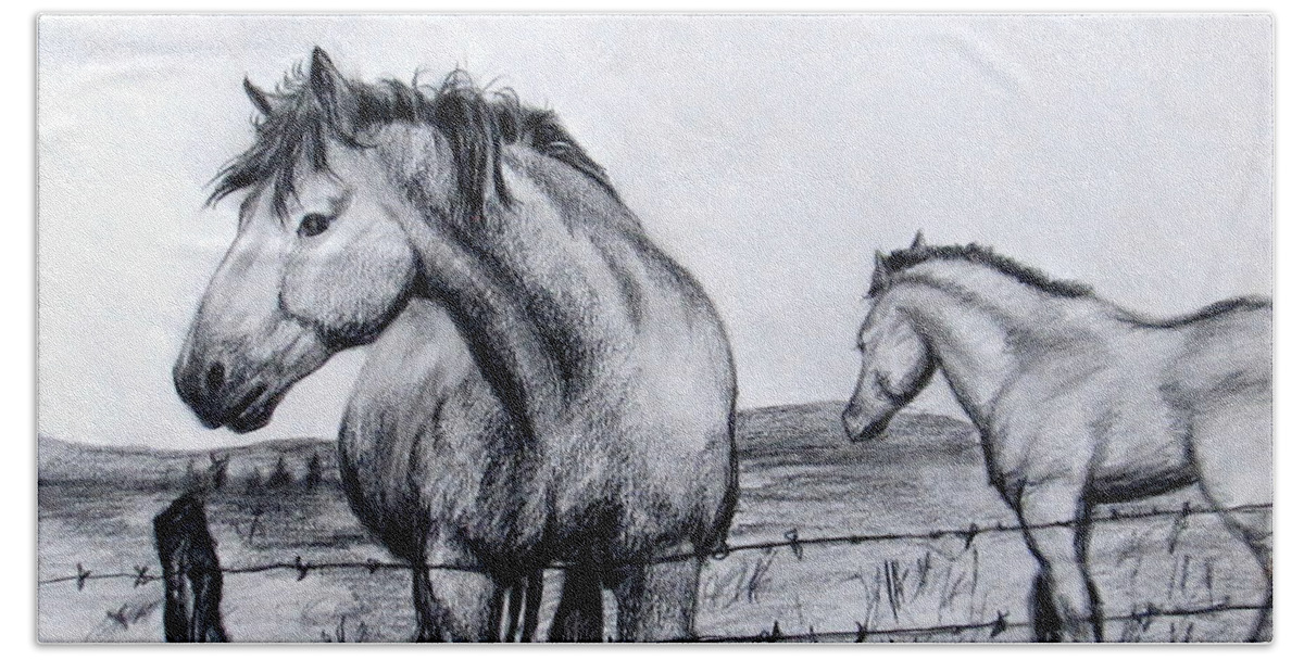 Horse Bath Towel featuring the drawing Ponder Texas Horses by Georgia Doyle