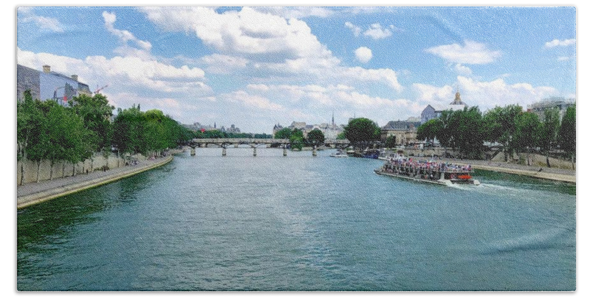 Landscape Hand Towel featuring the photograph River Seine at Pont du Carrousel by Charles Kraus