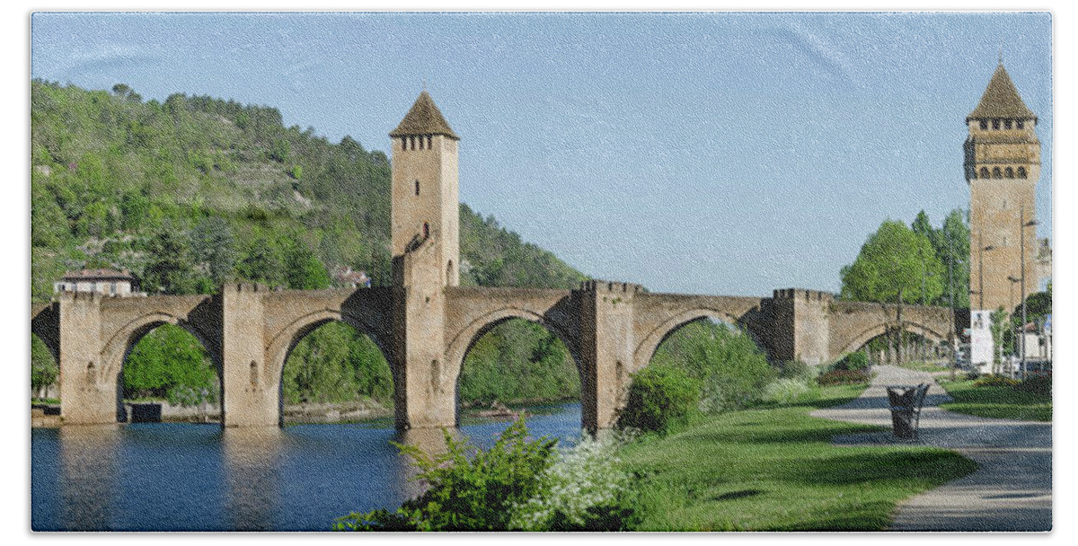 France Bath Towel featuring the photograph Pont Valentre in Cahors by RicardMN Photography