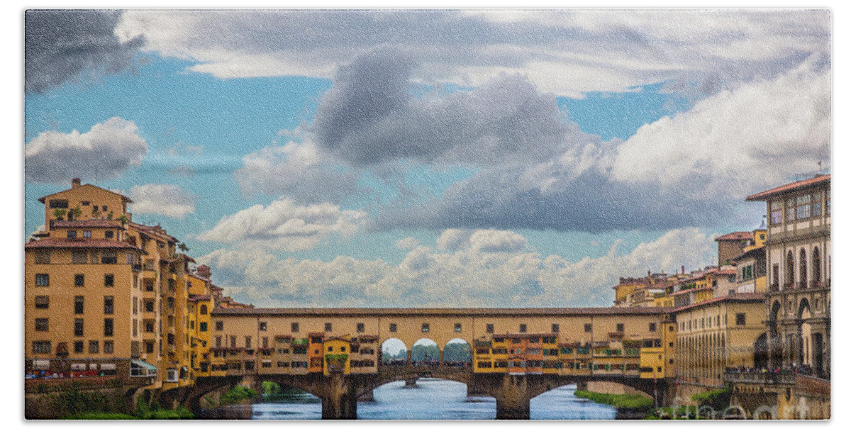 Arno Hand Towel featuring the photograph Ponte Vecchio Clouds by Inge Johnsson