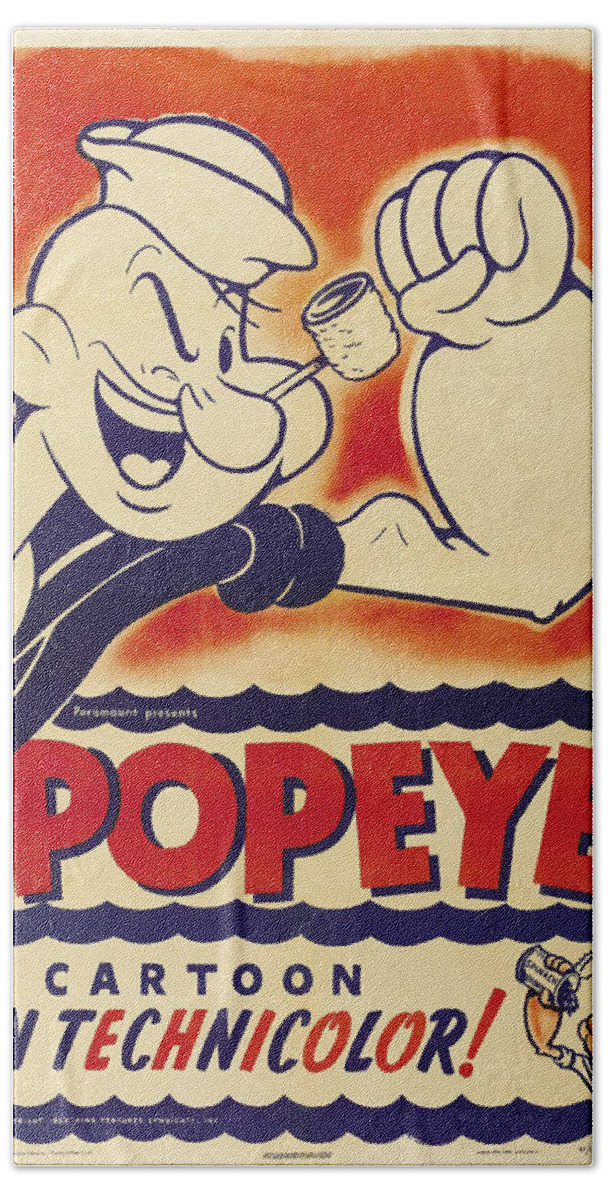 Popeye The Sailor Man Bath Towel featuring the painting Popeye Technicolor by Tony Rubino