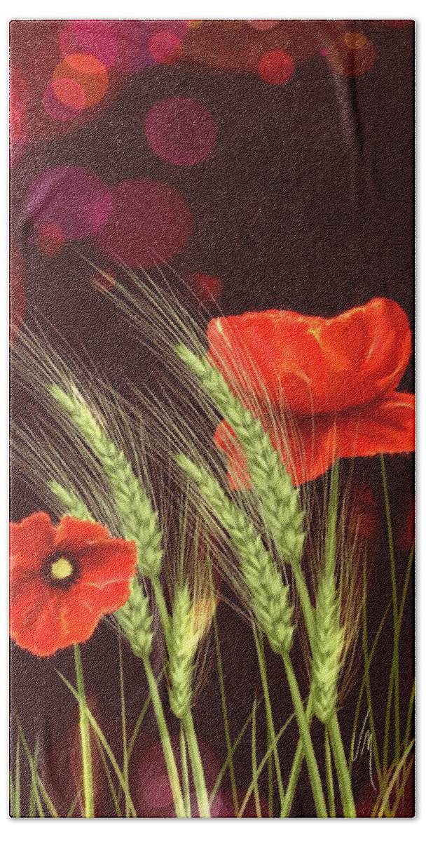 Poppy Bath Towel featuring the painting Poppies and wheat by Veronica Minozzi