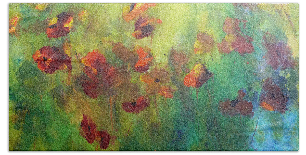 Poppies Hand Towel featuring the painting Poppies by Claire Bull
