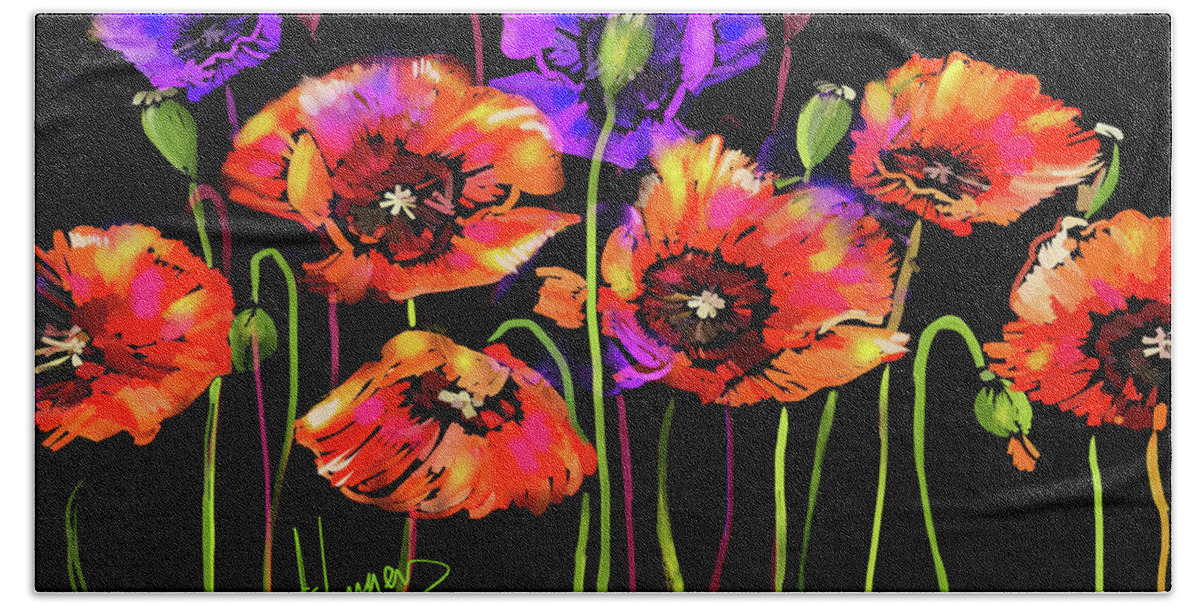 Poppy Hand Towel featuring the painting Poppies by DC Langer