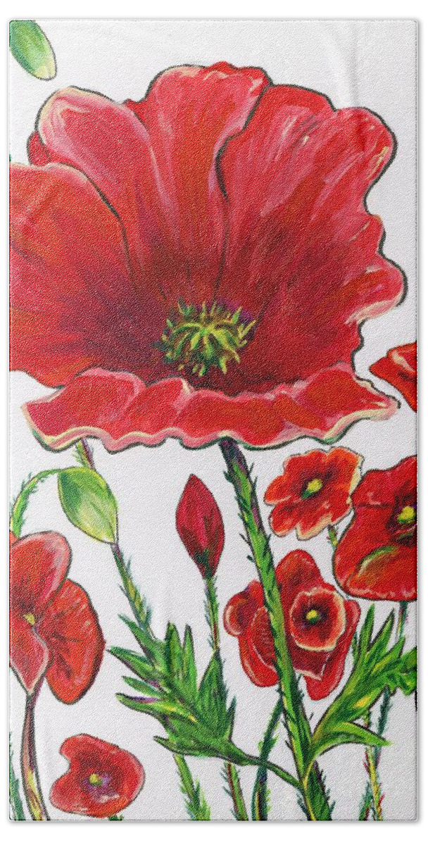 Poppies Bath Towel featuring the painting Poppies Illustration by Catherine Gruetzke-Blais